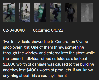 Vape shop burglary